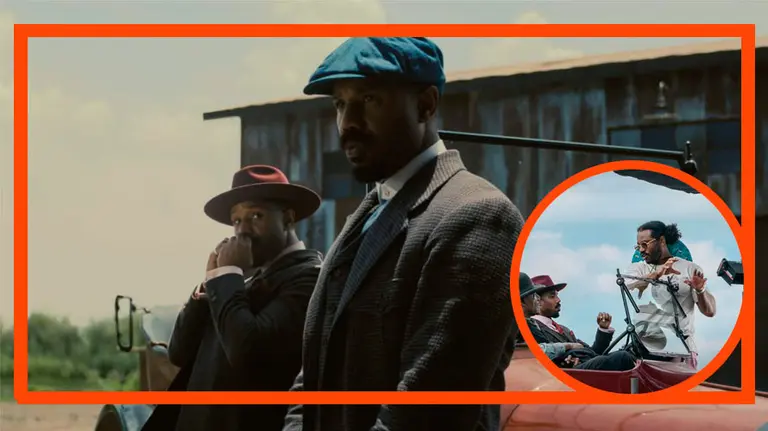 Michael B Jordan interpretando a los hermanos protagonistas y Ryan Coogler dirigiendo en el set de Sinners