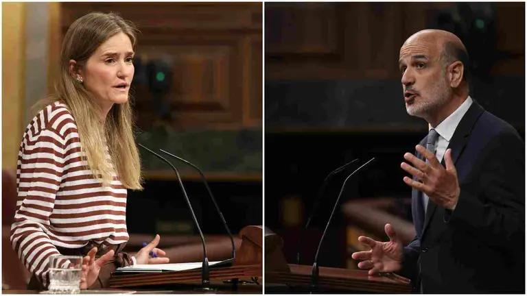 A la izquierda, la vicepresidenta tercera y ministra para la Transición Ecológica, Sara Aagesen; a la derecha, el diputado de UPN, ALberto Catalán. EUROPA PRESS