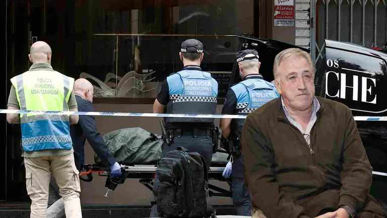 Fotomontaje de Joseba Asirón sobre una foto del levantamiento de un cadáver.