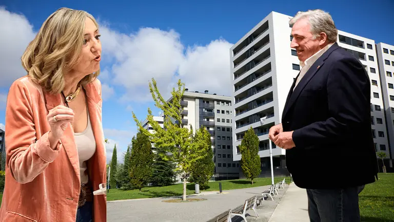 Fotomontaje con Cristina Ibarrola y Joseba Asirón sobre una imagen del barrio de Ripagaina. NAVARRA.COM