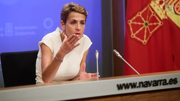 Chivite comparece ante los medios de comunicación tras la dimisión de Santos Cerdán. IÑIGO ALZUGARAY