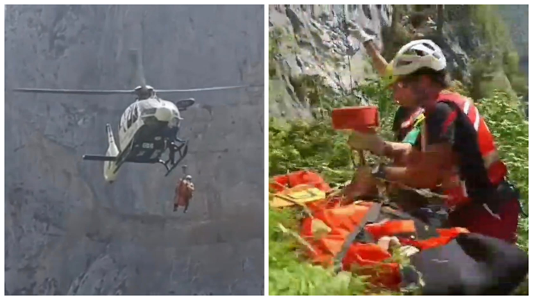 Momento del rescate a un escalador pamplonés. GUARDIA CIVIL