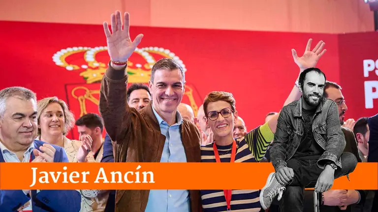 El presidente del Gobierno de España, Pedro Sánchez, junto a María Chivite y Santos Cerdán clausura del 13 COngreso Regional del PSN. PABLO LASAOSA