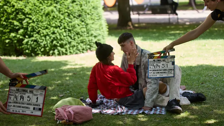 Rodaje en la UPNA de la serie 'Millennial Mal' creada por Lorena Iglesias y Andrea Jaurrieta para Filmin. IÑIGO ALZUGARAY