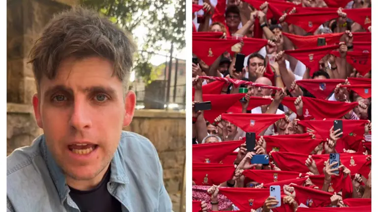El influencer Matías Velázquez y una imagen del Chupinazo de San Fermín de 2024. TIKTOK/PABLO LASAOSA