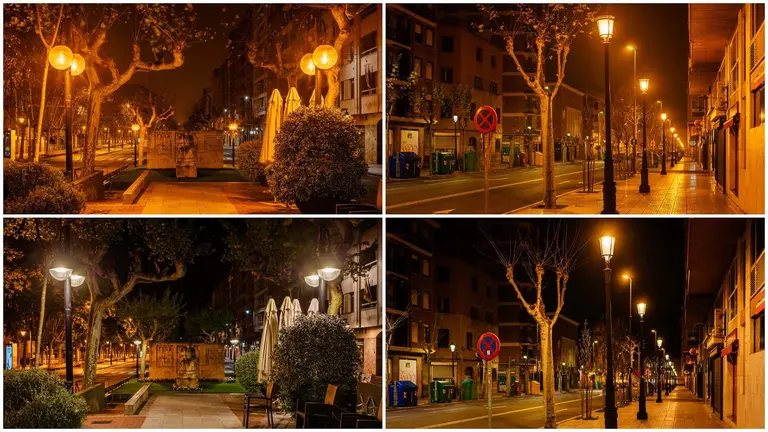 Imágenes comparativas de las calles de Logroño tras la exitosa intervención de la empresa navarra ATP Iluminación.