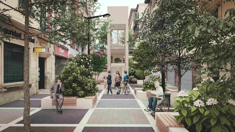 Así quedará la calle Manresa de Tudela con la instalción del ascensor urbano. AYUNTAMIENTO DE TUDELA