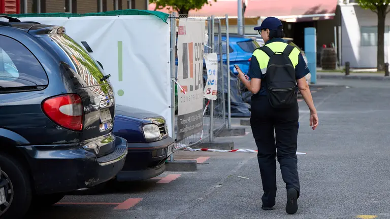 Una operaria de Dornier revisa los coches estacionados en la zona azul de Pamplona. I&Ntilde;IGO ALZUGARAY