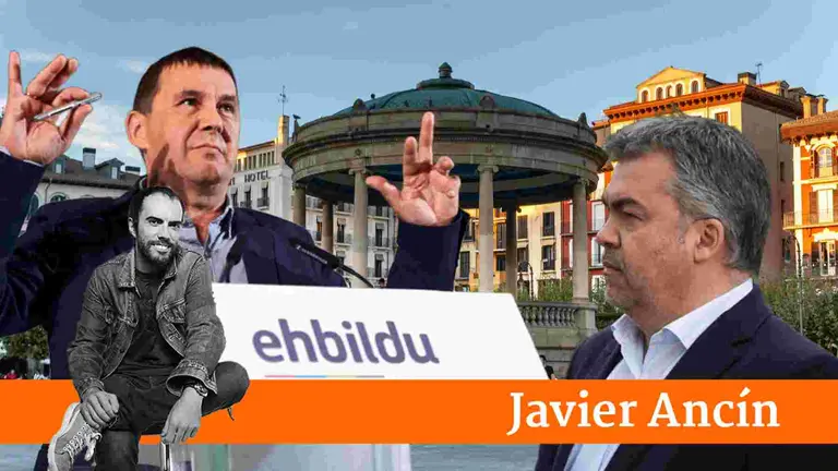 Fotomontaje de Otegui y Cerdán sobre una imagen de la Plaza del Castillo.