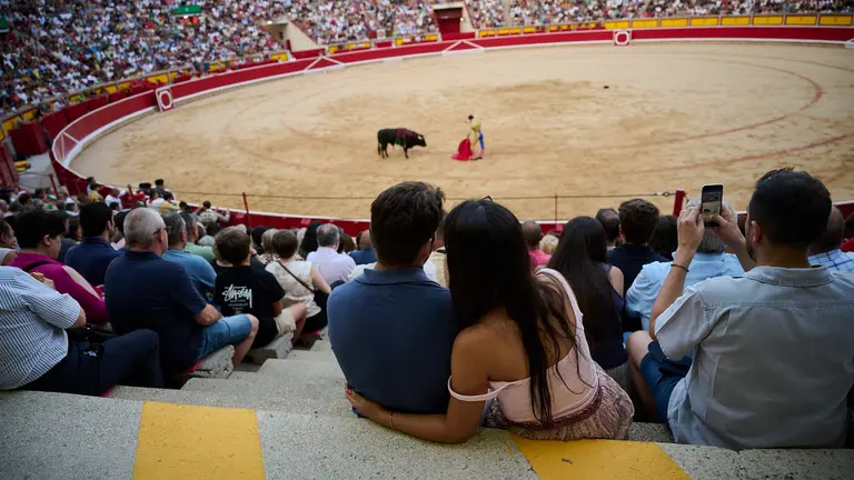 Novillada de Pincha durante las fiestas de San Fermín 2025 para los novilleros Aarón Palacio, El Mene y Bruno Martínez. PABLO LASAOSA