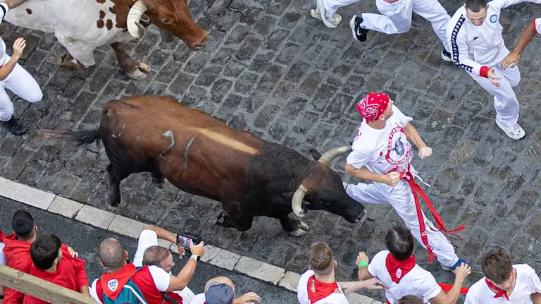Segundo encierro de San Ferm&iacute;n 2015 con toros de Cebada Gago en Telefonica. Maite H. Mateo.-11