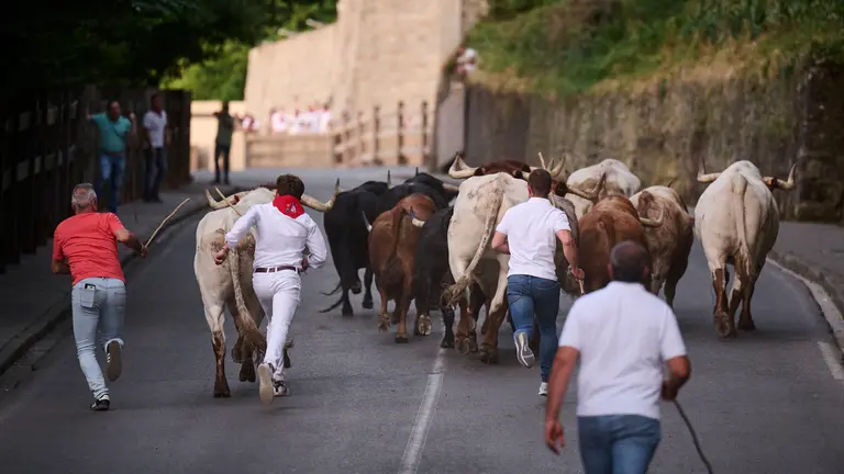Encierrillo con los toros de Victoriano del R&iacute;o durante San Ferm&iacute;n 2025. PABLO LASAOSA