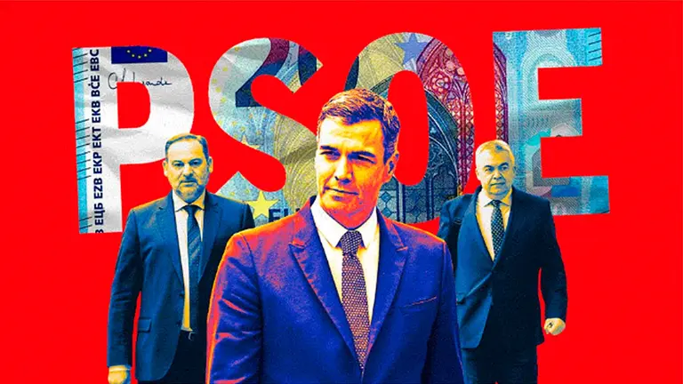 Fotomontaje con las imágenes de José Luis Ábalos, Pedro Sánchez y Santos Cerdán. CEDIDA