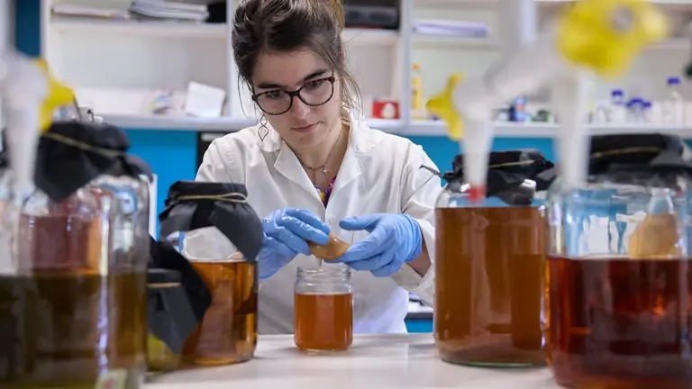 Iranzu Zalba Larruy, estudiante de doctorado, trabaja en el laboratorio del área de tecnología de alimentos, donde se dedica al desarrollo de nuevos alimentos utilizando técnicas fermentativas.
- JESÚS M GARZARON