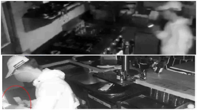 Dos fotogramas de la cámara de seguridad que cogió infraganti al ahora detenido. POLICÍA NACIONAL