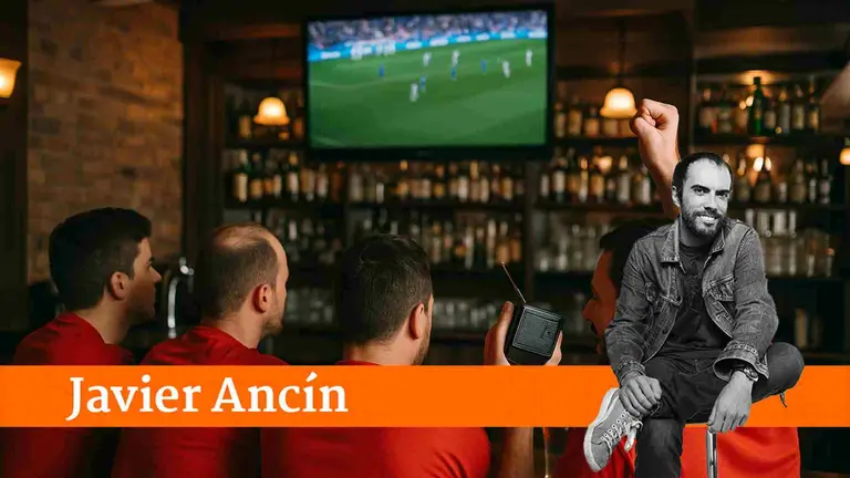 Varias personas viendo un partido de fútbol en un bar. IA