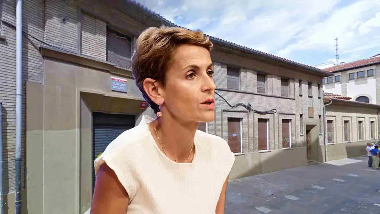 Fotomontaje de Chivite sobre una foto de la Escuela Infantil nuestra Señora de los Ángeles, que a partir de ahora llevará el nombre de la comunista María Camino Oscoz.