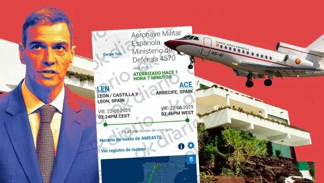 Fotomontaje con imágenes de Pedro Sánchez y el Falcon. OK DIARIO