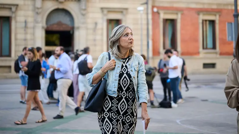 La presidenta de UPN, Cristina Ibarrola, ofrece declaraciones para valorar la actualidad política. PABLO LASAOSA