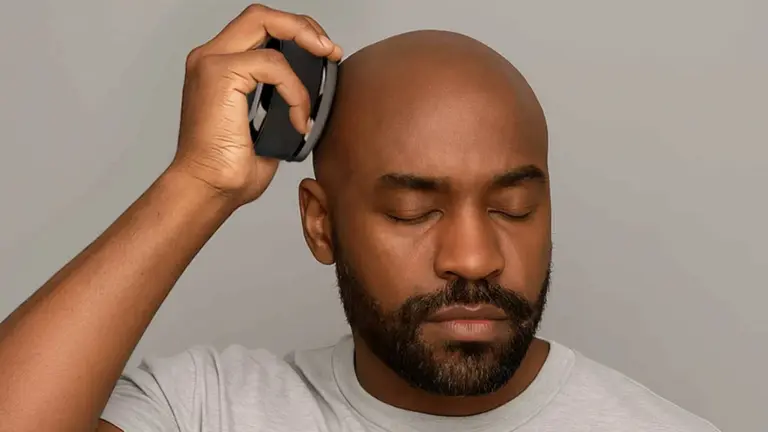 Un hombre calvo se pasa la recortadora de Jata. CEDIDA