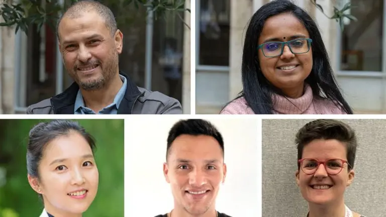 De izquierda a derecha, arriba, los investigadores Amirouche Deghima y Reshma Krishnan; abajo, Jieun Shin, César Quishpe y Greta Avancini. UNIVERSIDAD DE NAVARRA