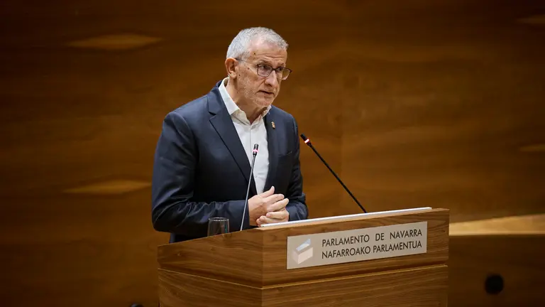 Félix Taberna, vicepresidente del Gobierno de Navarra, interviene ante el Pleno del Parlamento de Navarra. PABLO LASAOSA