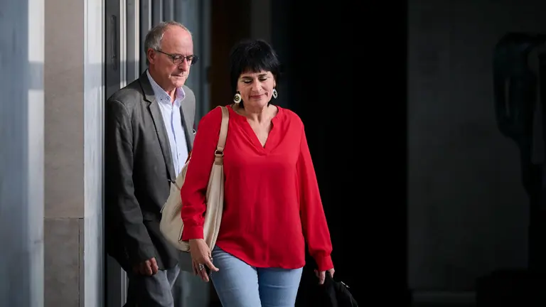 Laura Aznal y Adolfo Araiz y de EH Bildu en su llegada a la Mesa y Junta de Portavoces del Parlamento. PABLO LASAOSA