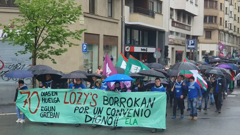 Imagen de los trabajadores de Lozys Pharmaceuticals manifestándose en Pamplona. SINDICATO ELA