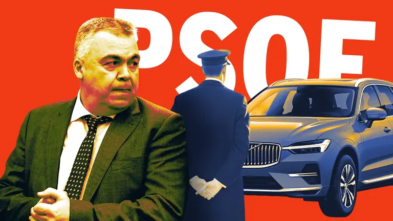 Fotomontaje con una imagen de Santos Cerdán sobre otra de un chófer. OK DIARIO