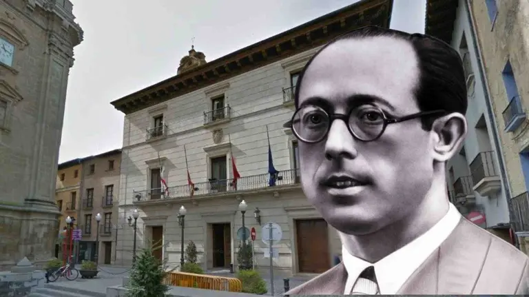 Imagen de Aquiles Cuadra sobre una foto del Ayuntamiento de Tudela.