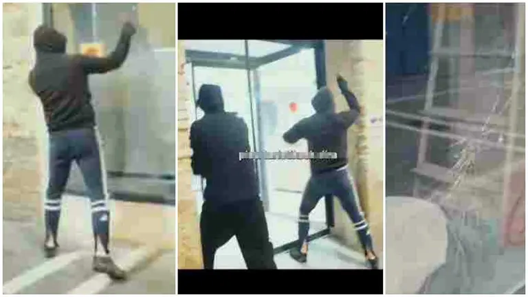 Tres fragmentos del vídeo que AZGM ha subido a sus redes sociales vandalizando un edificio de apartamentos turísticos.