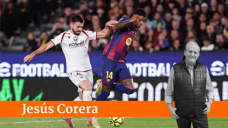 Argibide le quita un bal&oacute;n a Marcus Rashford en el partido de Osasuna contra el Bar&ccedil;a en el Spotify Camp Nou. EUROPA PRESS