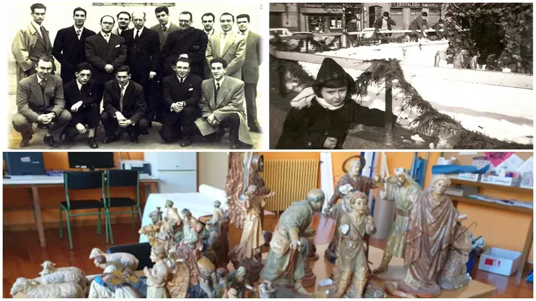 Primera Junta de la Asociaci&oacute;n de belenistas de Pamplona, el Bel&eacute;n de la Plaza San Francisco  a mediados del siglo pasado y las figuras recuperadas. ASOCIACI&Oacute;N DE BELENISTAS DE PAMPLONA