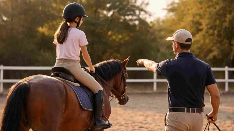 Un profesor de equitaci&oacute;n y una alumna. Imagen creada con inteligencia articficial.