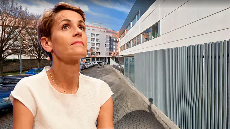 Fotomontaje con una imagen de Mar&iacute;a Chivite sobre una vista del Centro de Atenci&oacute;n Integral a la Discapacidad San Jos&eacute;. NAVARRA.COM