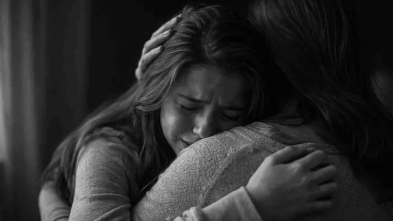 Imagen de una menor abrazada a su madre.