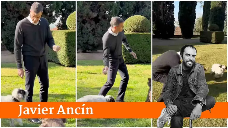 Pedro S&aacute;nchez jugando con sus perras en La Moncloa.