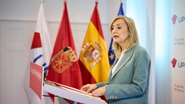 La presidenta de UPN, Cristina Ibarrola, da a conocer una iniciativa presentada en el Congreso de los Diputados. PABLO LASAOSA