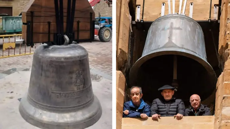 La nueva campana 'Saturnina' de la iglesia de Artajona. Facebook.
