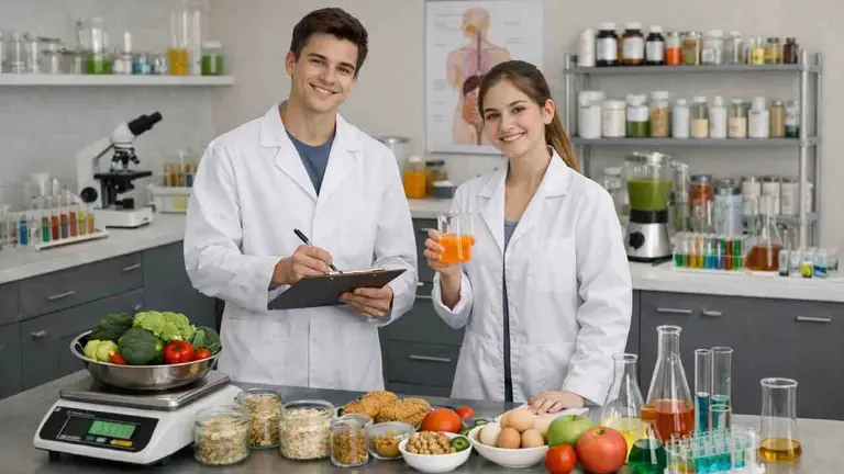 Dos estudiantes de FP en un laboratorio de nutrición.