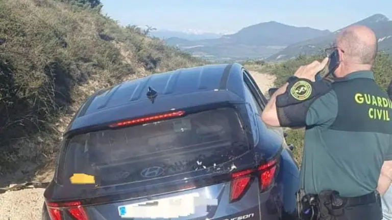 Imagen del veh&iacute;culo siniestrado en el Perd&oacute;na. GUARDIA CIVIL DE NAVARRA