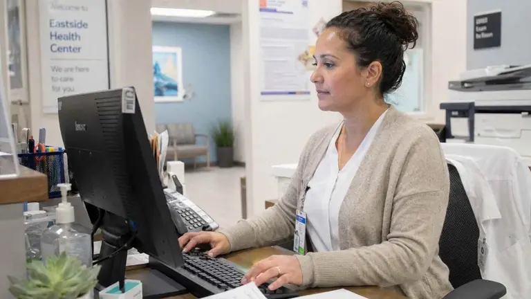 Imagen generada con Inteligencia Artificial de una administrativa en un centro de salud. CHAT GPT