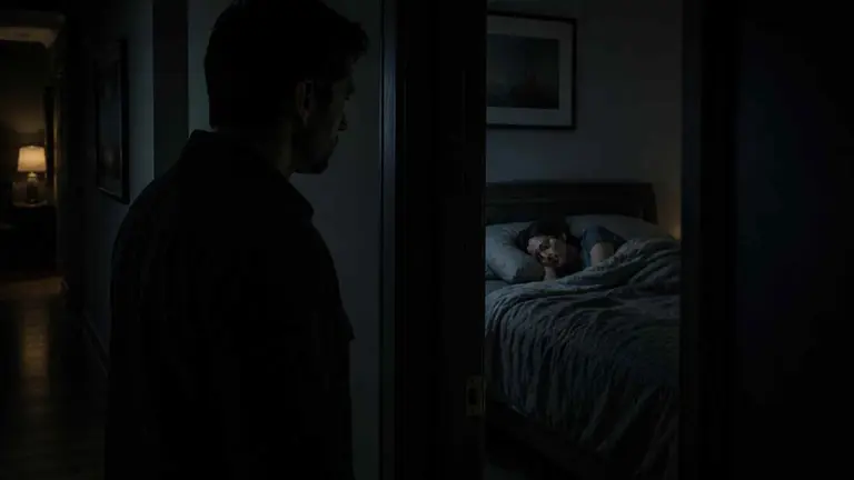Imagen generada con inteligencia artificial de un hombre observando a una mujer mientras duerme. CHAT GPT