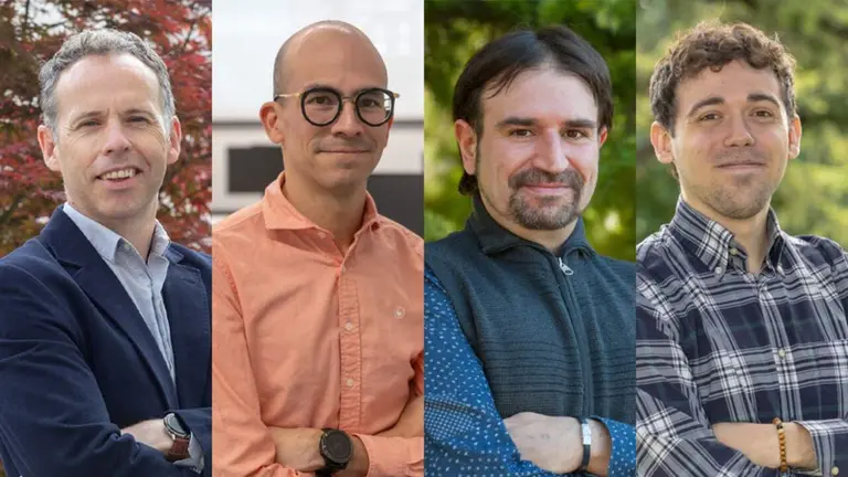 Javier Bern&aacute;cer, Luis Eudave, Mart&iacute;n Mart&iacute;nez y Mart&iacute;n Aisa, investigadores del ICS y de la Facultad de Filosof&iacute;a y Letras. MANUEL CASTELLS / UNIVERSIDAD DE NAVARRA
