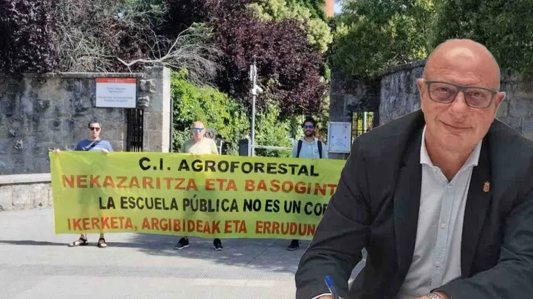 Fotomontaje del consejero Gimeno frente a una protesta contra la direcci&oacute;n del centro p&uacute;blico C.I. Agroforestal