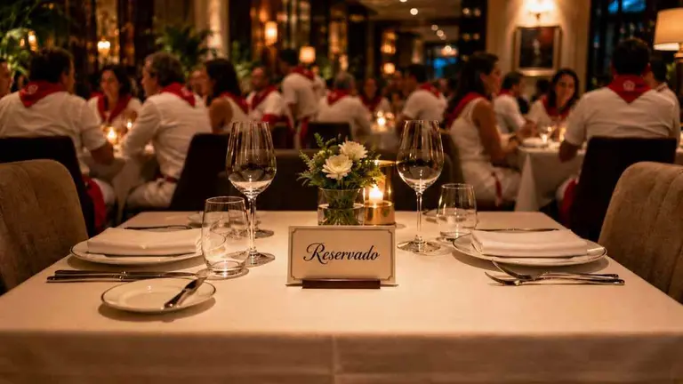 Una mesa reservada se queda vac&iacute;a en San Ferm&iacute;n. Imagen generada por IA
