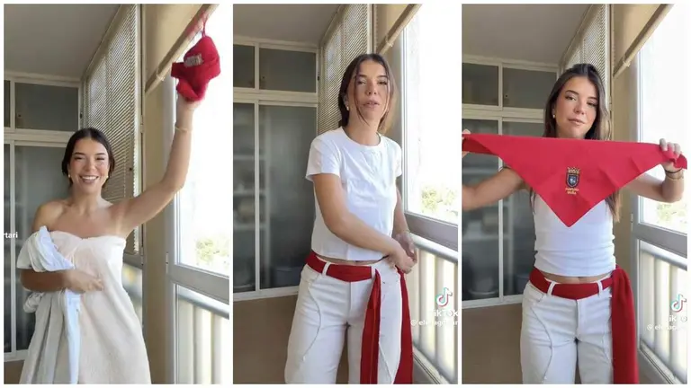 Elena Gortari se viste de pamplonica. TIKTOK / ELENA GORTARI