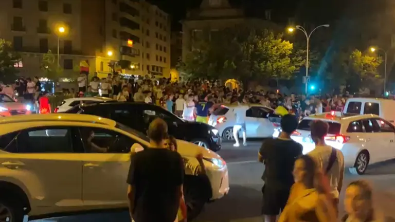 Imagen de la celebraci&oacute;n por la victoria de Espa&ntilde;a en el Mundial en Pamplona
