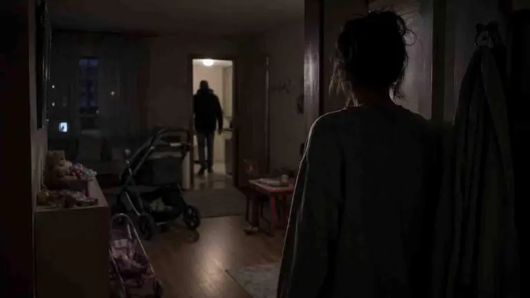 Una mujer en una vivienda.
