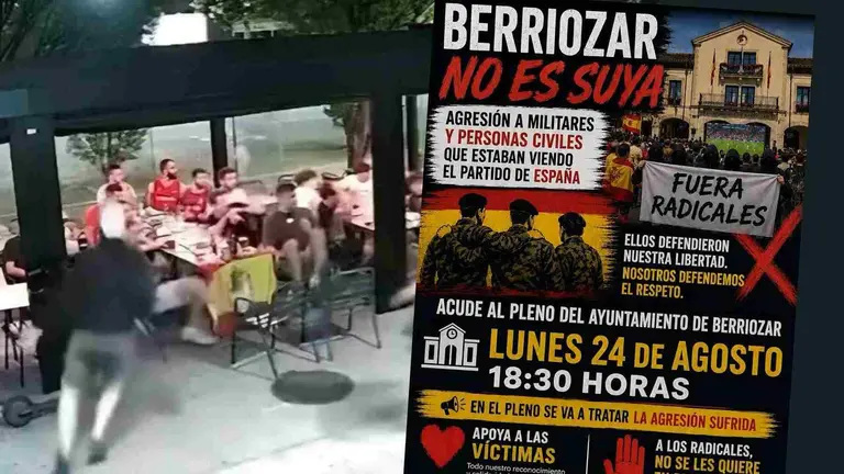 Cartel de la convocatoria sobre un fotograma del v&iacute;deo de la agresi&oacute;n.